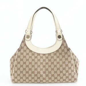 Gucci GG canvas leather tote bag shoulder brown